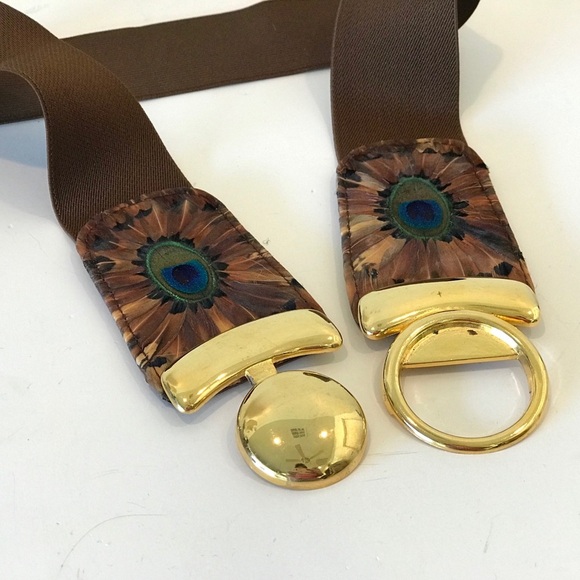 HP 🎉 Genuine Peacock Feather Stretch Elastic Belt - Picture 4 of 10